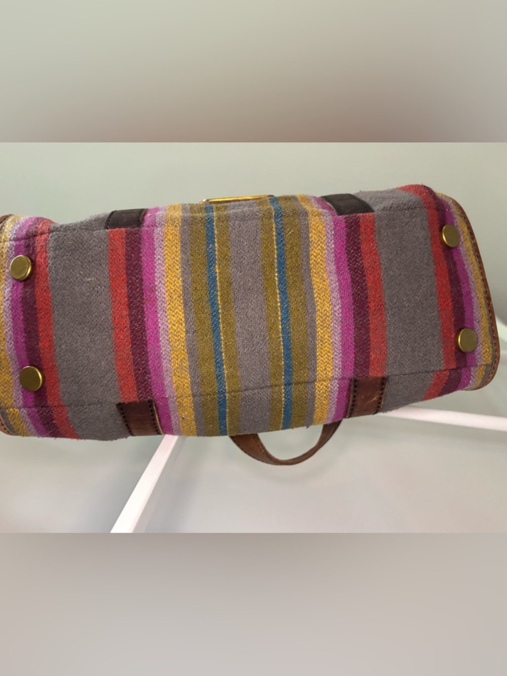 Vintage Fossil Striped Fabric Crossbody with Brown Leather Trim - Picture 9 of 16